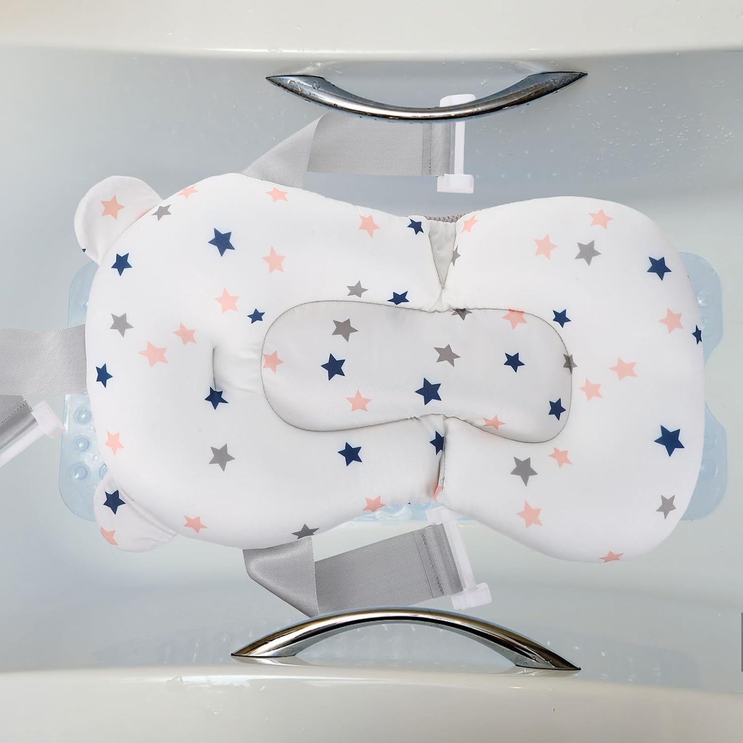 Bath Seat Support Floating Pad with Star Pattern Soft Non-Slip Sponge Cradle for Newborns Head Neck Back Cushion Quick Drying Bath Tub Insert for Safe Shower Use