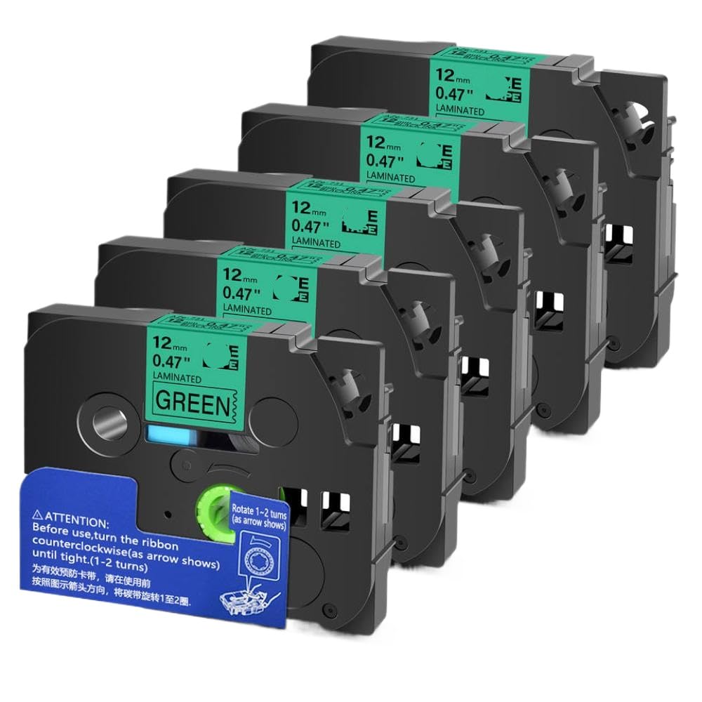 5pcs noir sur bande d'étiquette verte compatible avec le fabricant d'étiquettes Compatible 731 12 mm x8m étiquette ruban universel ajustement