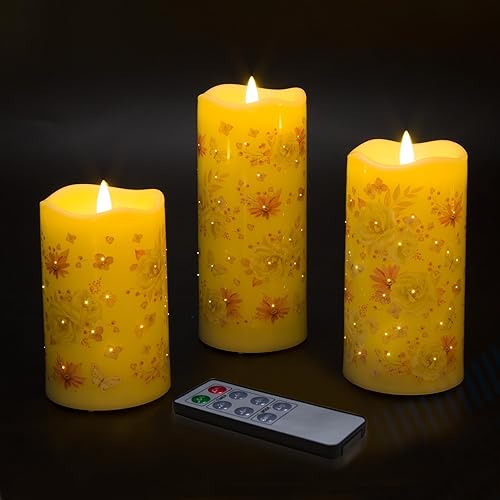 Miniatura 5 de Eywamage Velas de fibra óptica sin llama con control remoto, velas florales que funcionan con pilas, velas LED parpadeantes juego de 3