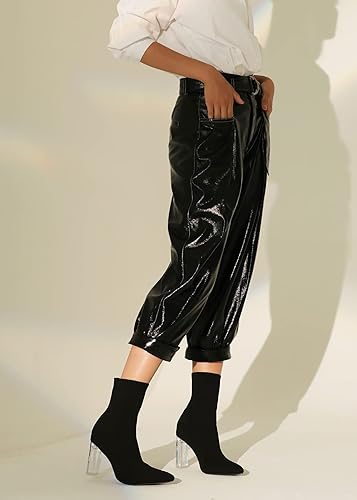 Miniatura 5 de Shoe'N Tale Botines de punto para mujer, puntera puntiaguda, tacón medio, transparente, sin cordones, elásticos, zapatos