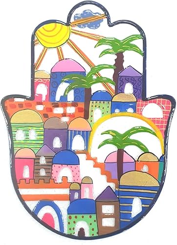EMANUEL Yair Hamsa - Decoración de pared metálica para decoración de pared, regalo de arte de Judaica (Jerusalén, mediano (6.7 x 5 pies)