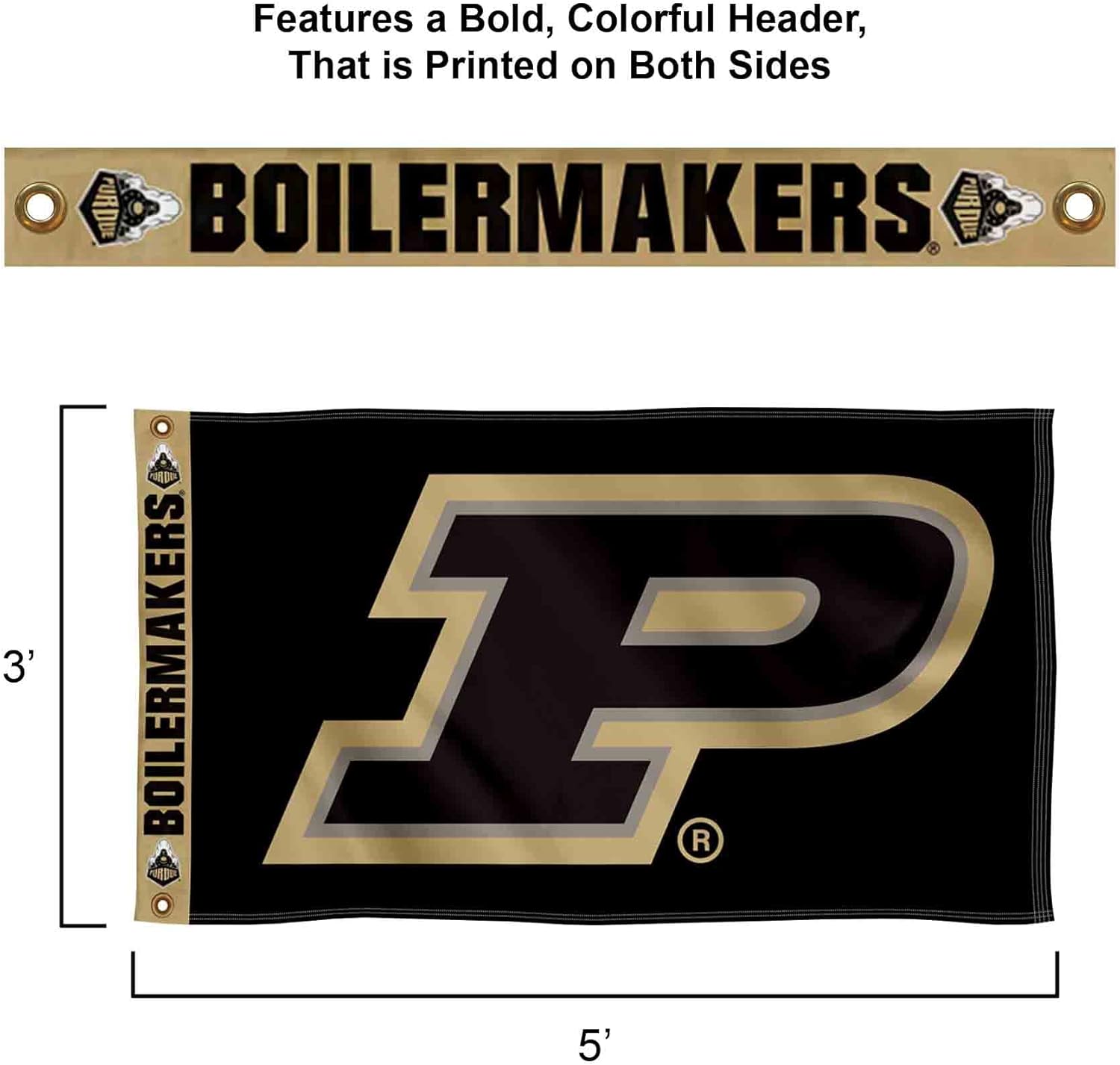 College Flags & Banners Co. Purdue Boilermakers Printed Header 3x5 Foot Banner Flag - Image 2