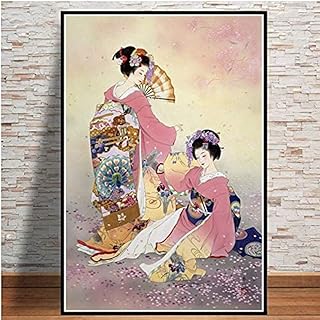 NJYBF Quadro su tela New Japan Geisha giapponese donna pittura, stampa artistica su tela, per soggiorno, decorazione della casa, 60 x 90 cm, senza cornice.