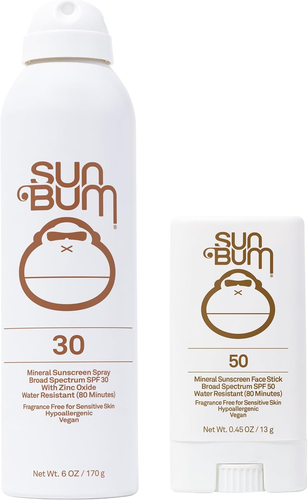 Sun Bum Mineral Spf 30 Sunscreen Spray and Spf 50 Face Stick Vegan and Reef Friendly (octinoxate & Oxybenzone Free) Broad Spectrum Zinc Sunscreen With Uva/uvb, 2 Count