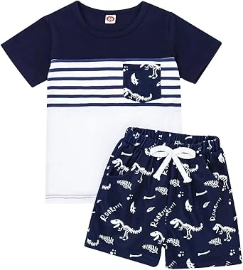 Toddler Baby Boy Clothes Boys Summer Outfits Short Sleeve Dinosaur T-Shirt & Shorts Set 2Pcs