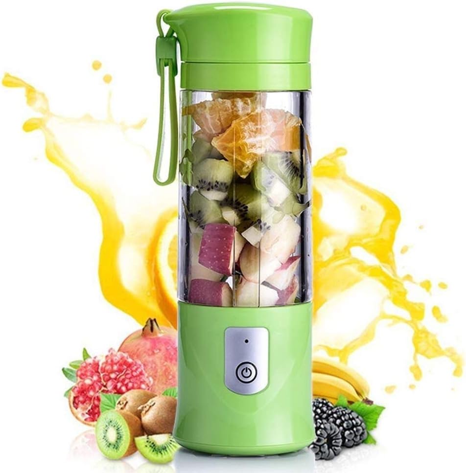 HWZXBCC Portable Mini Travel Fruit USB Juicer Cup, Personal Small Electric Juice Mixer Blender Machine with 4000mAh Rechargeable Battery-420ML (Color : Green)