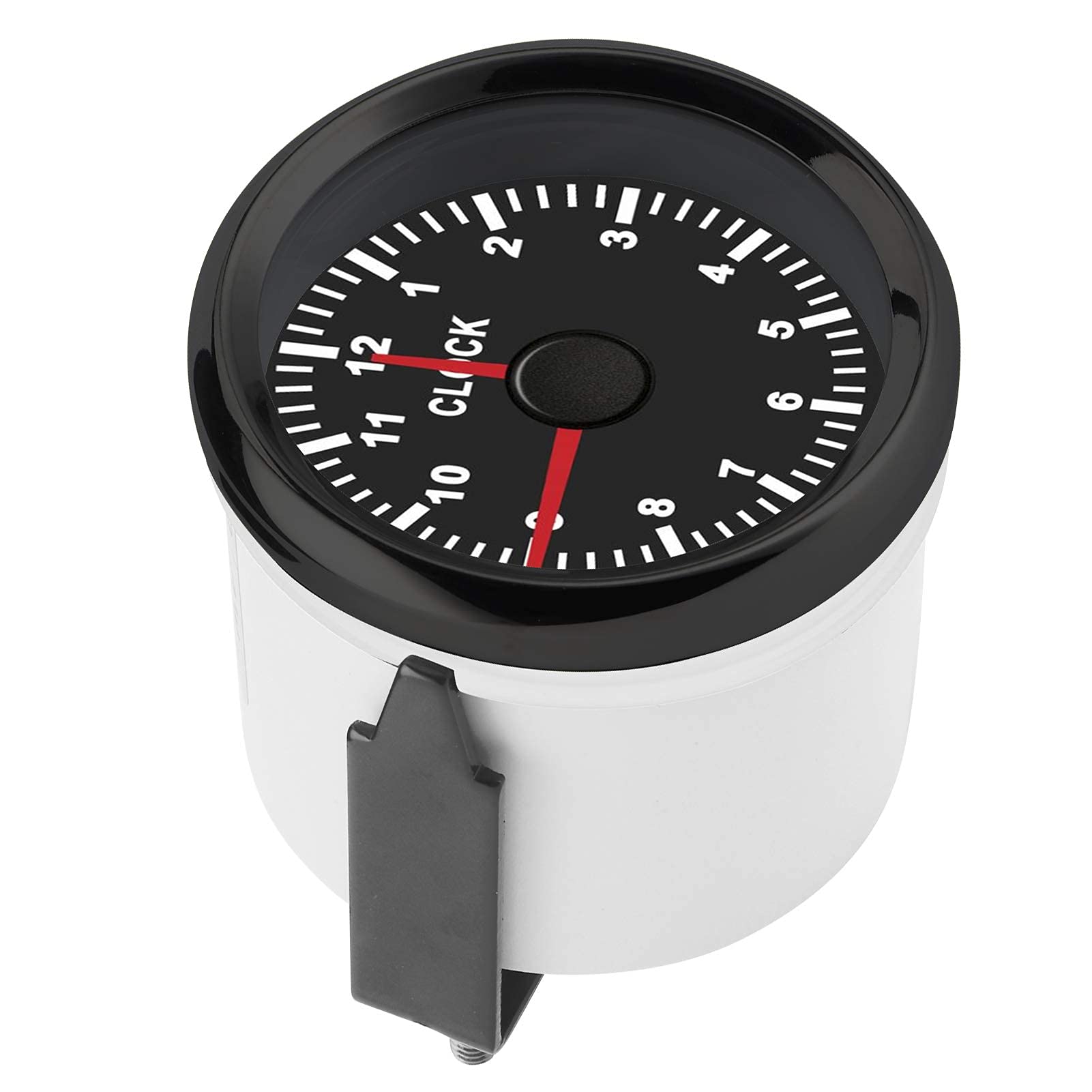 Aramox Universal Dial Clock Meter,2in/52mm Clock Gauge Instrument 0-12 Stundenzähler Rote Hintergrundbeleuchtung 12V/24V für Auto Boot Yacht Motorrad(Schwarzes Zifferblatt Schwarzer Rahmen)