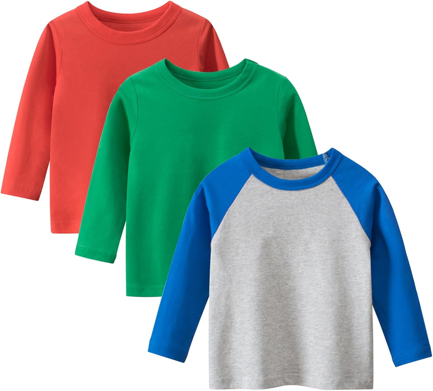 Toddler Boys Long Sleeve T-Shirts Kids Basic Crewneck Cotton Tee Shirts