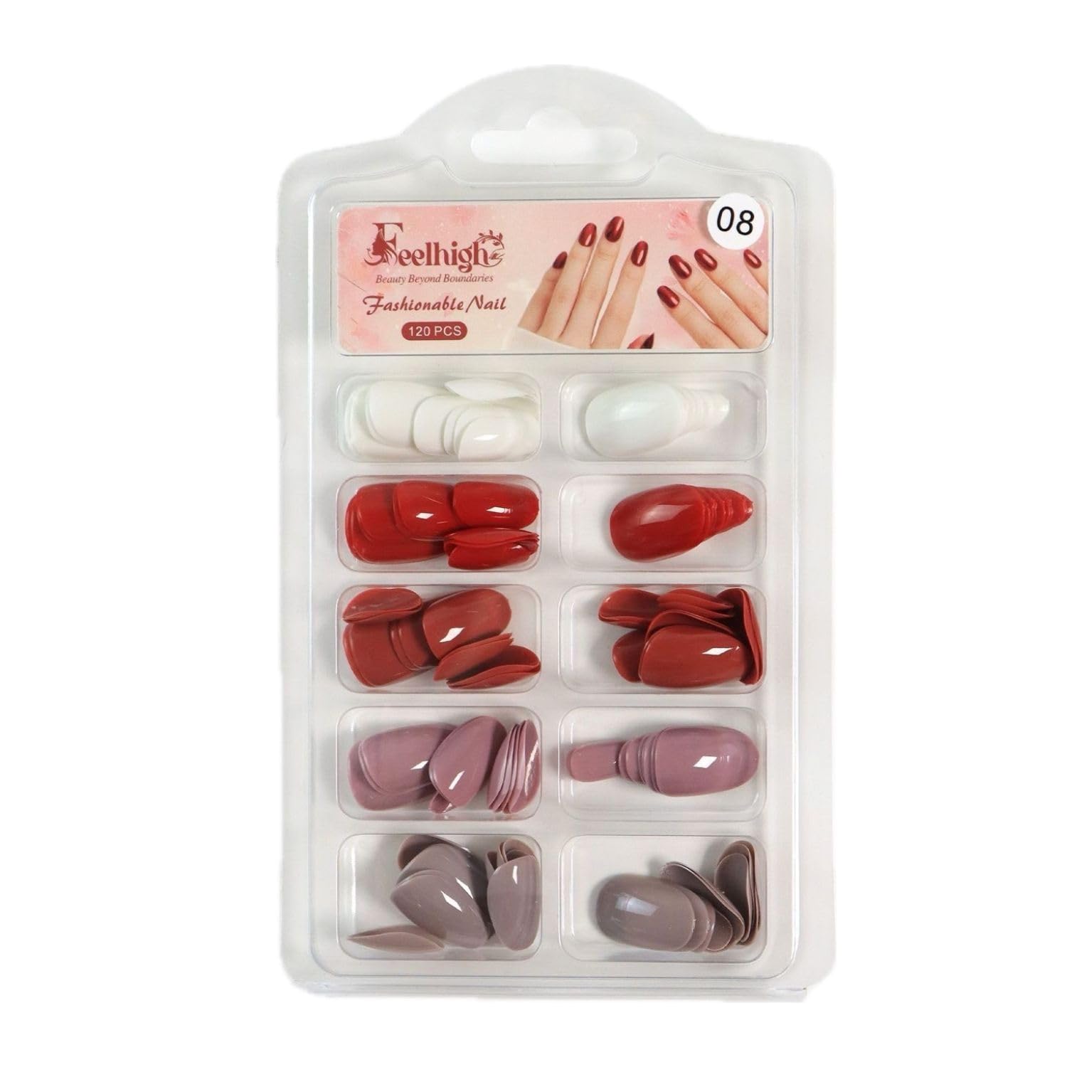 120 Pieces Artificial Nail Tips – Medium Round Reusable Press-On Nails, 5 Color Mix, 12 Size False Nail Kit for Women & Girls (Classic Elegance)-image-20