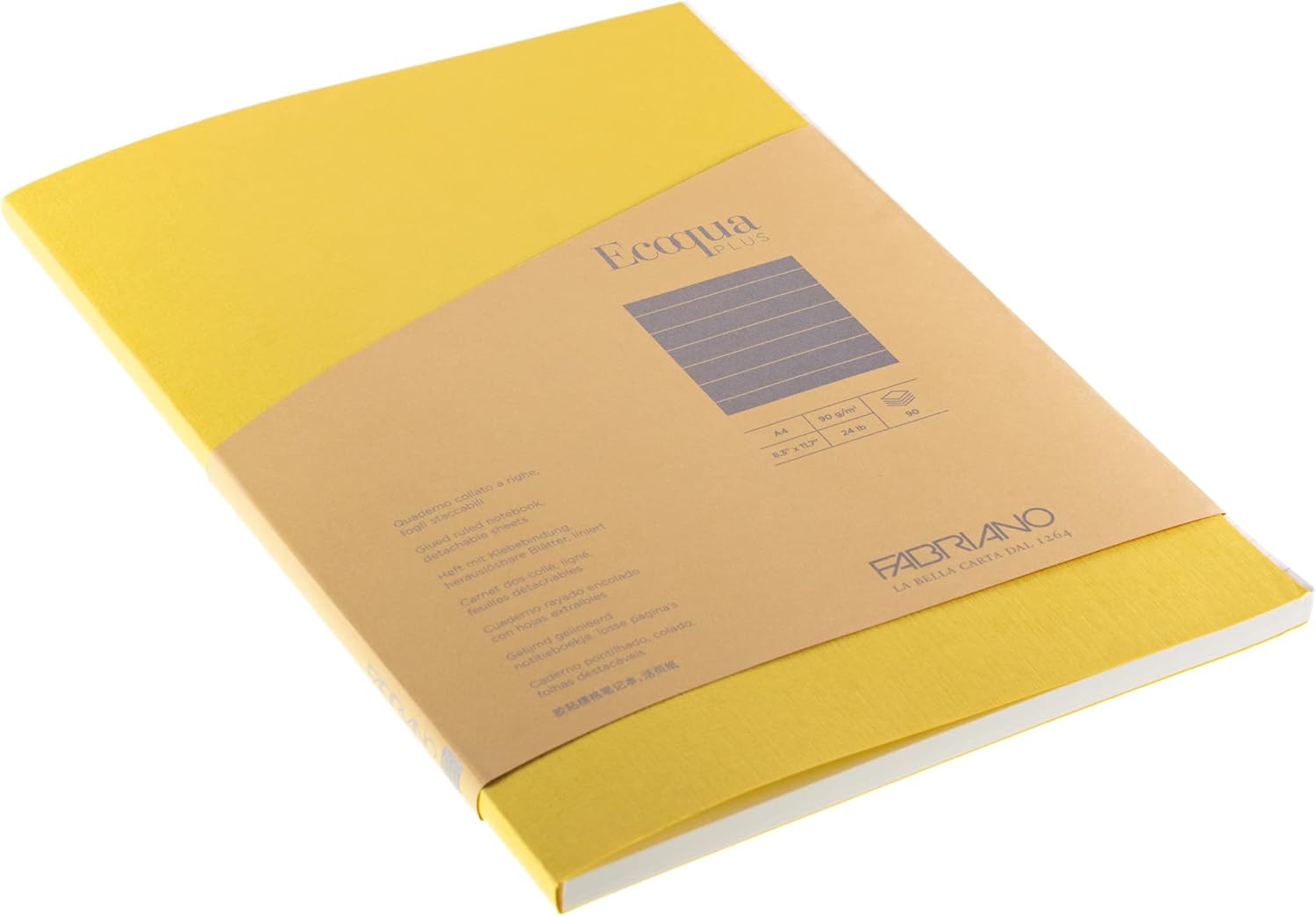 Fabriano Ecoqua Plus Glue-Bound Notebook, 8.3" x 11.7", A4, Lined, Yellow