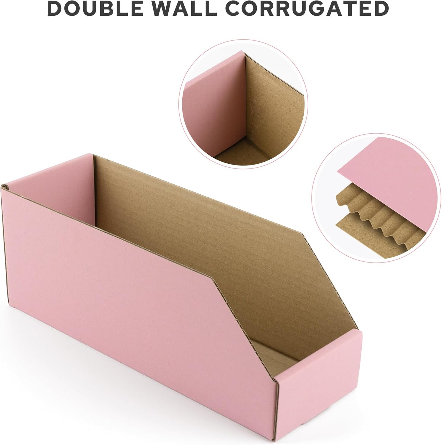 Golden State Art, 12x4x4.5 Cardboard Storage Bins, 30 Pack Corrugated Open Top Bin Box for Shelves Garage Office Warehouse Organization, Pink