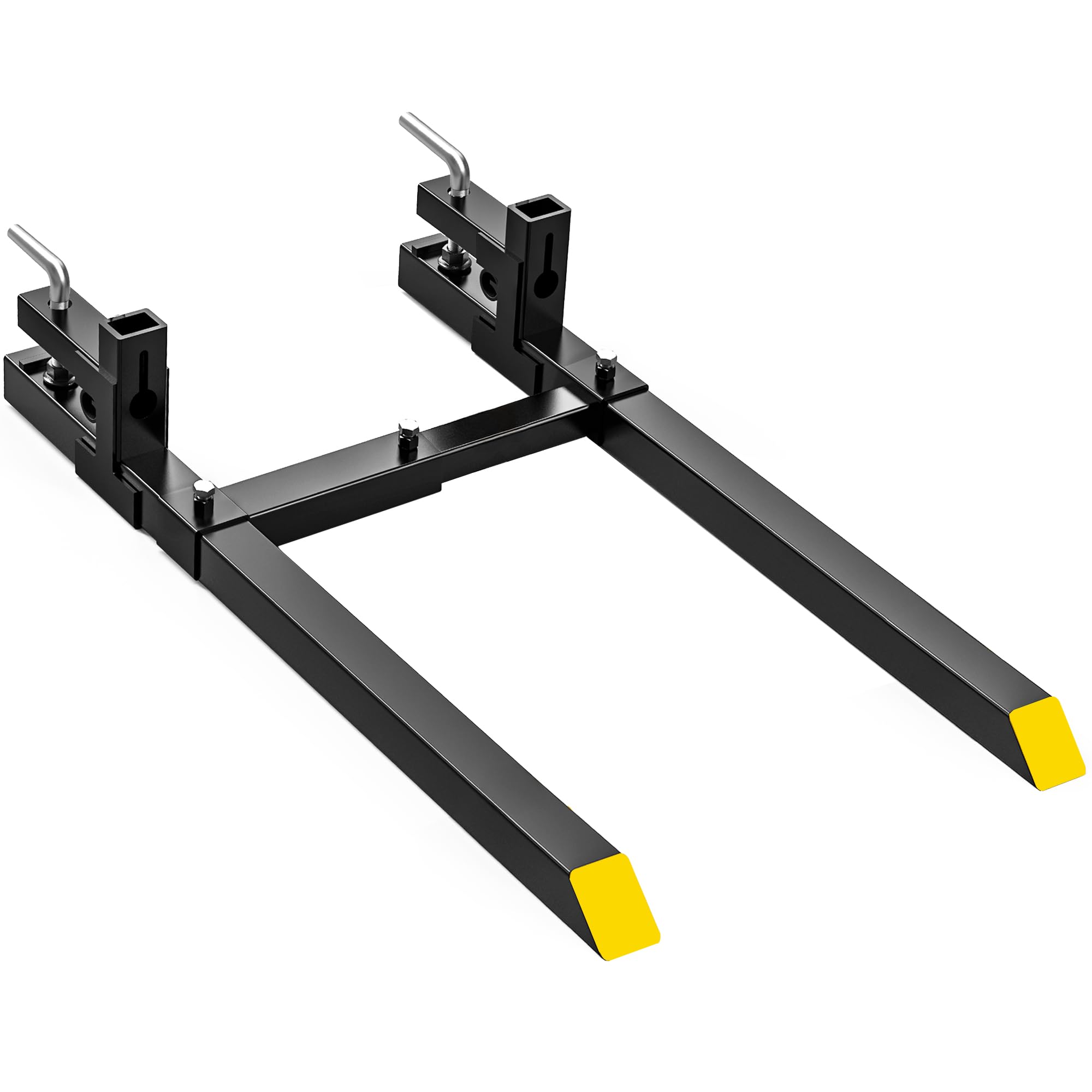 SYNTHACY Upgraded Clamp on Pallet Forks - 43" 2000LBS Heavy Duty Quick Attach Tractor Bucket Forks with 18"-34" Adjustable Stabilizer Bar for Skid
