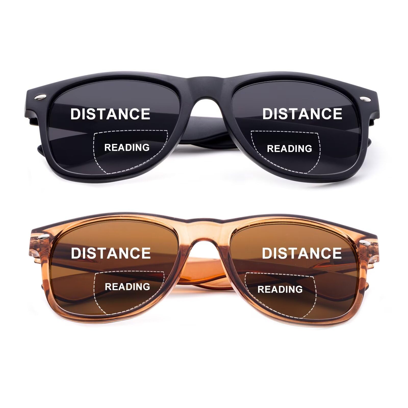 SKYWAY 2 Pack Bifocal Reading Sunglasses for Women Men Fashion Classic Sun Readers With Spring Hinge UV400 Protection Black/Brown +2.5