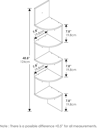 Miniatura 3 de Furinno Rossi - Estante de esquina radial flotante de 5 niveles, color blanco