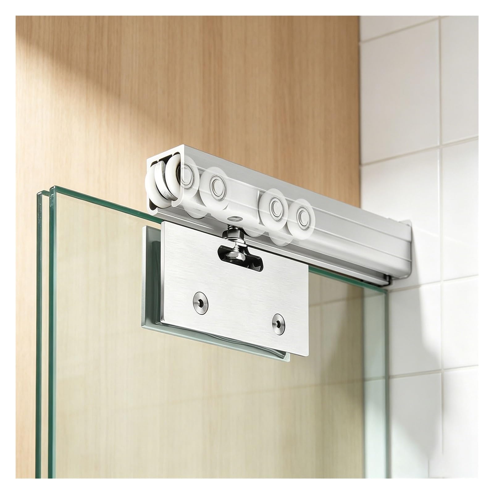 Kit Puerta Corredera, Rodillos Puertas Vidrio Suspendida, Desplazamiento Silencioso, Herrajes Puerta Vidrio Sin Marco, Compatible Múltiples Escenarios | B,28in/71.1cm