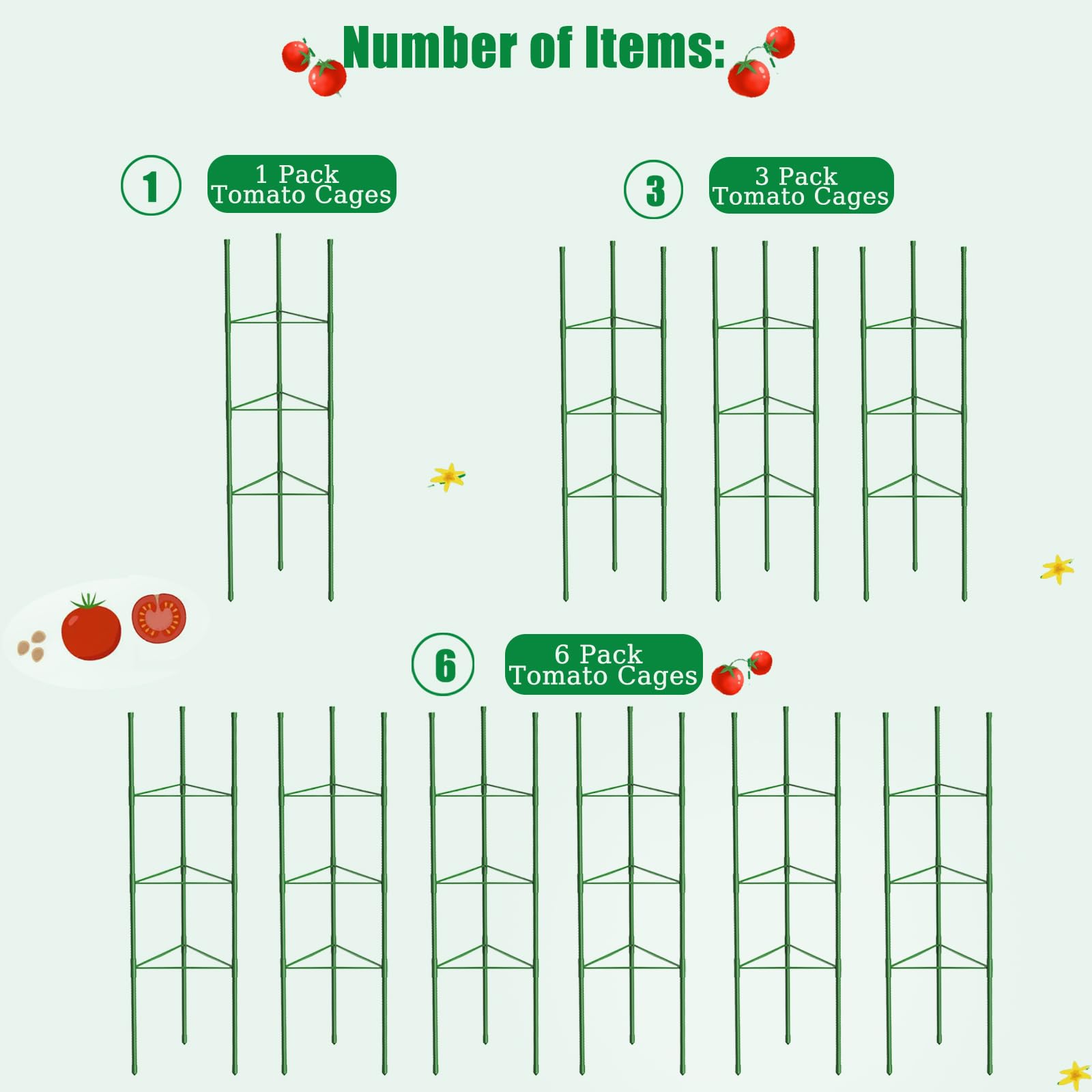 Lot de 3 cages à tomates de 130 cm, piquets de support robustes pour tomates de jardin et treillis pour légumes grimpants, tomates, poivrons et plantes en pot (3)