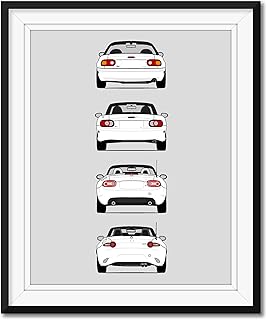 Mazda Miata MX-5 Generations Rear View Inspired Car Poster - Handmade Print of Models: NA Miata, NB Miata, NC Miata, ND Miata - White, 8x10" Satin Print (Unframed)-Perfect Gift Car Enthusiast