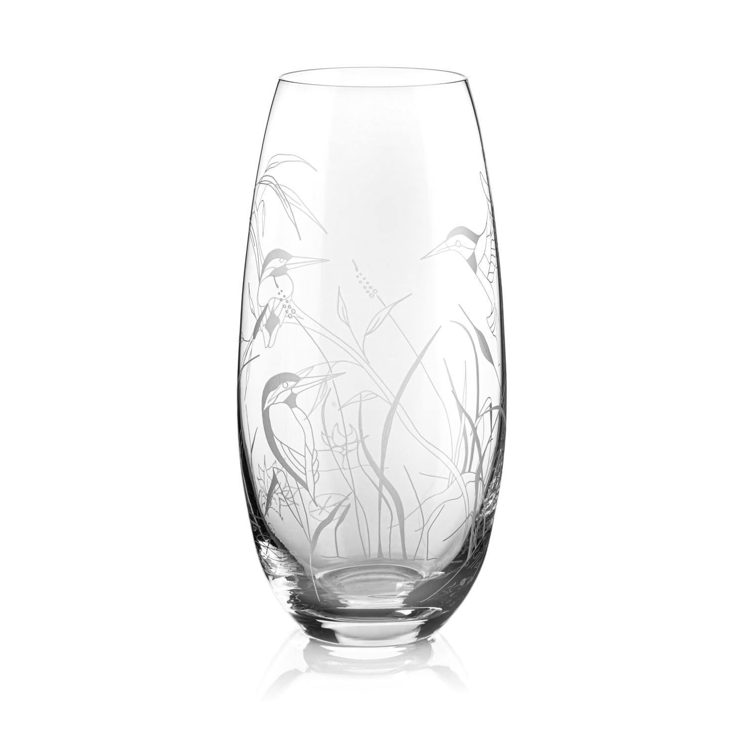 DIAMANTE Barrel Shaped Crystal Vase "Kingfisher" - Etched Bird Wildlife Botanical Decoration Flower Vase - 25cm - Image 2