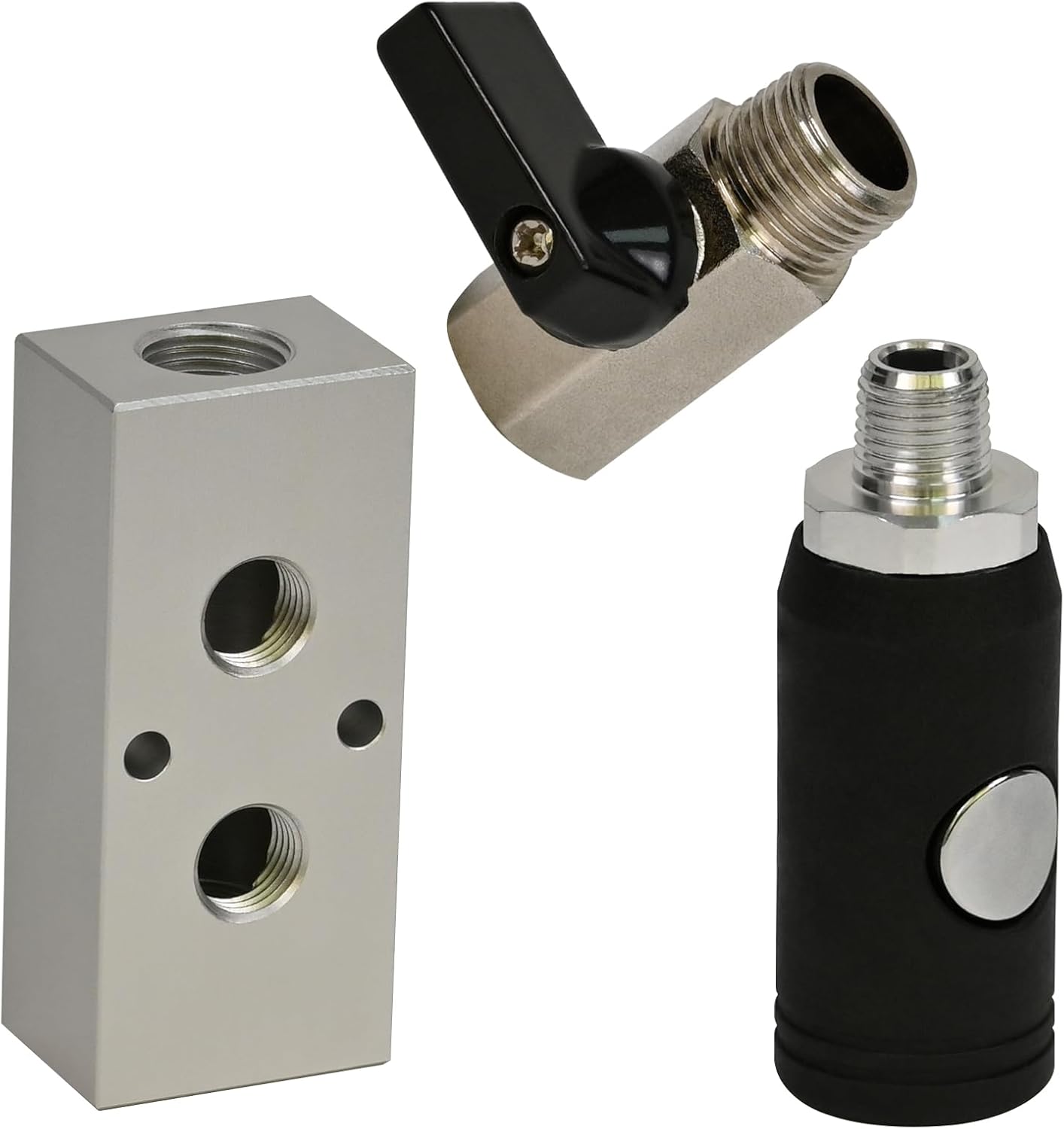 Aluminum & Brass Air Compressor Outlet Kit with 1/2" NPT & Push Fit Connector for 1/4" Tubing