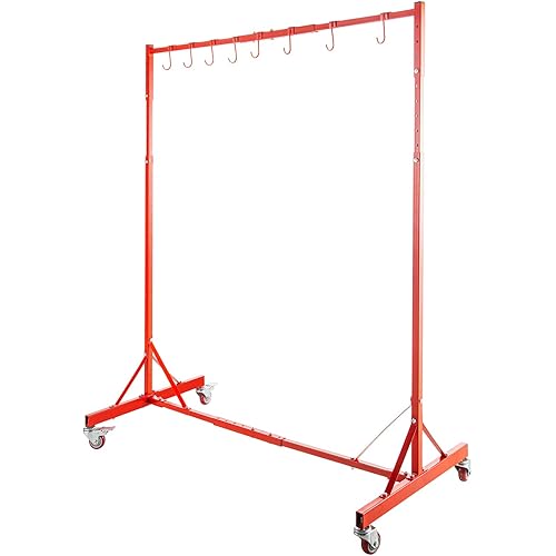 VEVOR Painting Rack 5ft-7ft Adjustable Height, Automotive Paint Stand 8 Hooks, Auto Body Stand for Hoods Doors, Painting Drying Rack w/ 4 Swiveling Wheels, Paint Rack Stand, Automotive Tool, Red