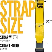 Vista 2 de US Cargo Control Correas de cabrestante de contenedor de volteo de 4" x 5' con gancho plano y extremo de bucle cosido (paquete de 12), límite