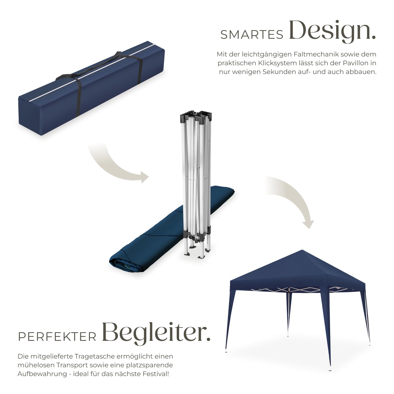 Tectake Pavillon 3x3 M – Gartenpavillon Mit Pop-Up-System, Wasserabweisend & Höhenverstellbar