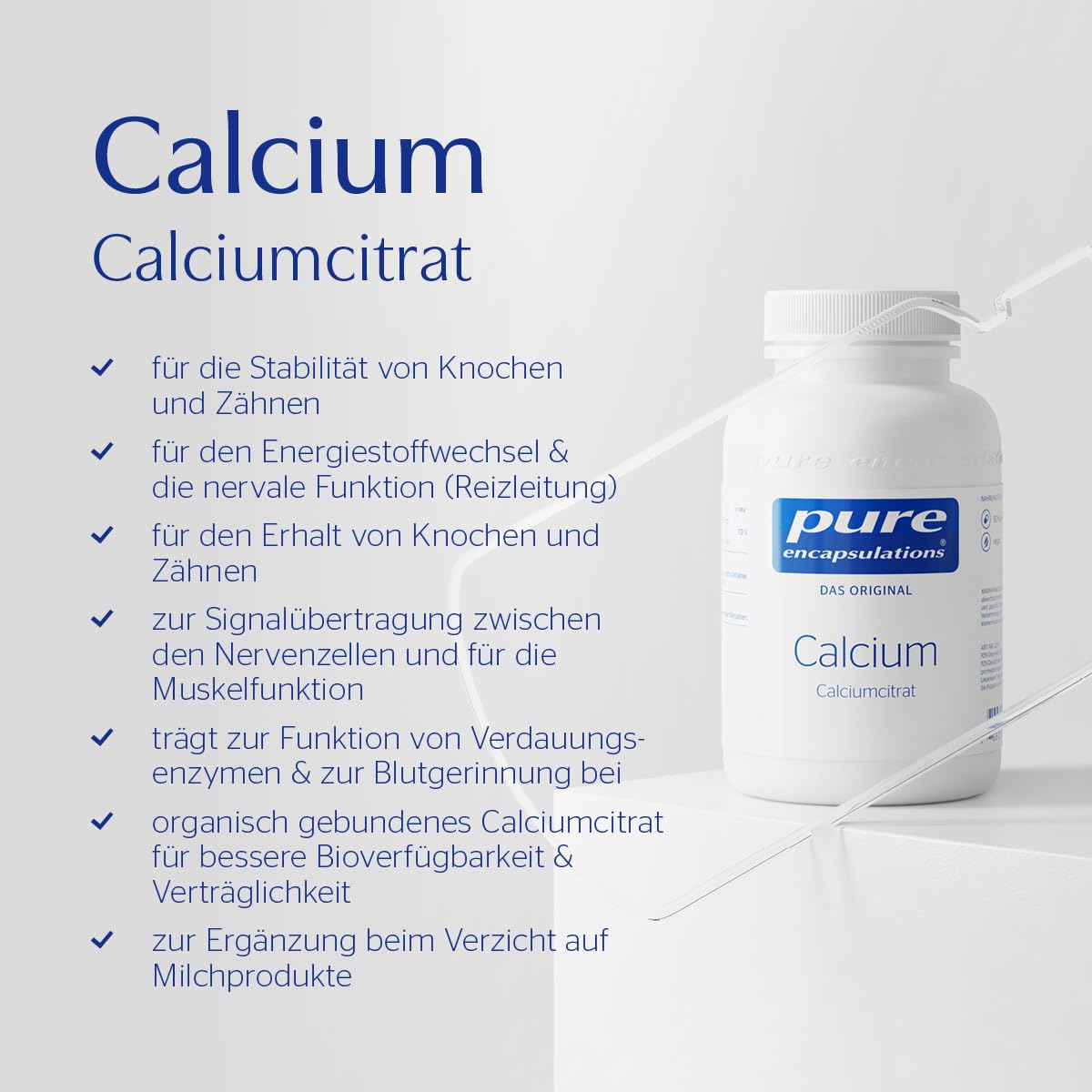Pure Encapsulations - Calcium (Calciumcitrat) - Für Knochen und Zähne, Energiestoffwechsel - Nahrungsergänzungsmittel - 180 vegane Kapseln