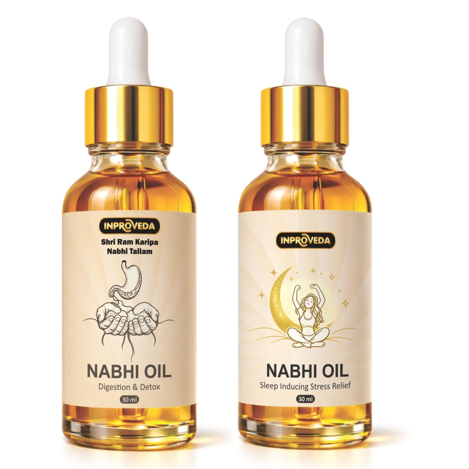 Digestion & Detox and Deep Sleep & Stress Relief Nabhi Oil 30ml (Combo Pack-D&S) | Shri Ramkripa Nabhi Tailam For Healthy Digestion & Stress Relief | With Herbal Ingredients | Nabhi oil ayurvedic - 2 X 30 ml = 60ml