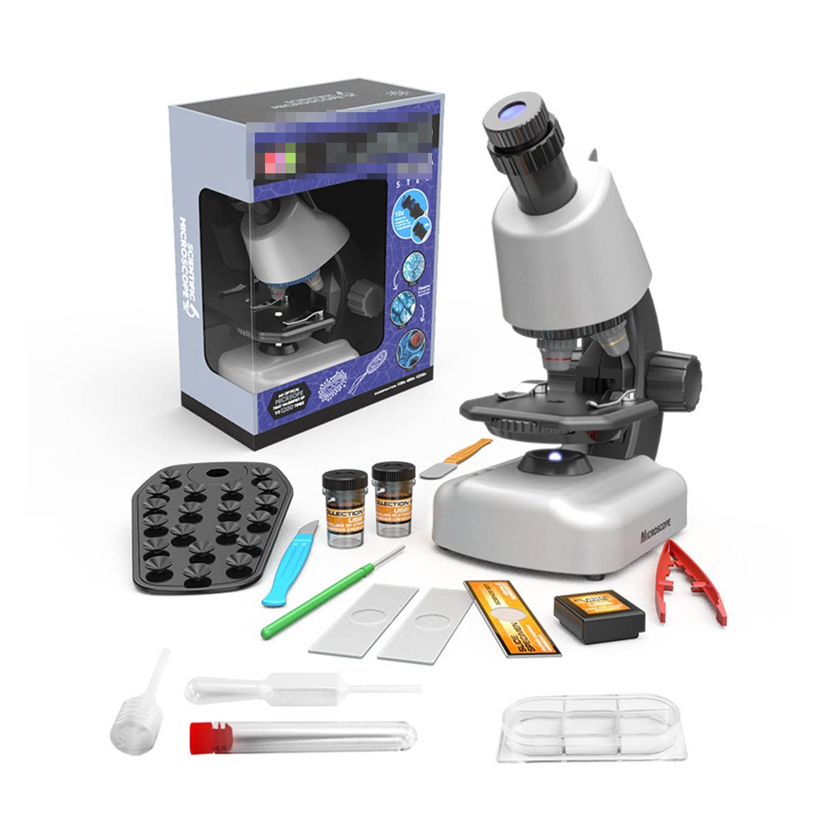 LNHHG 800x Children's Educational Microscope, Scientific Experiment, Student Learning, Introductory HD, High Magnification(White With cell phone holder)