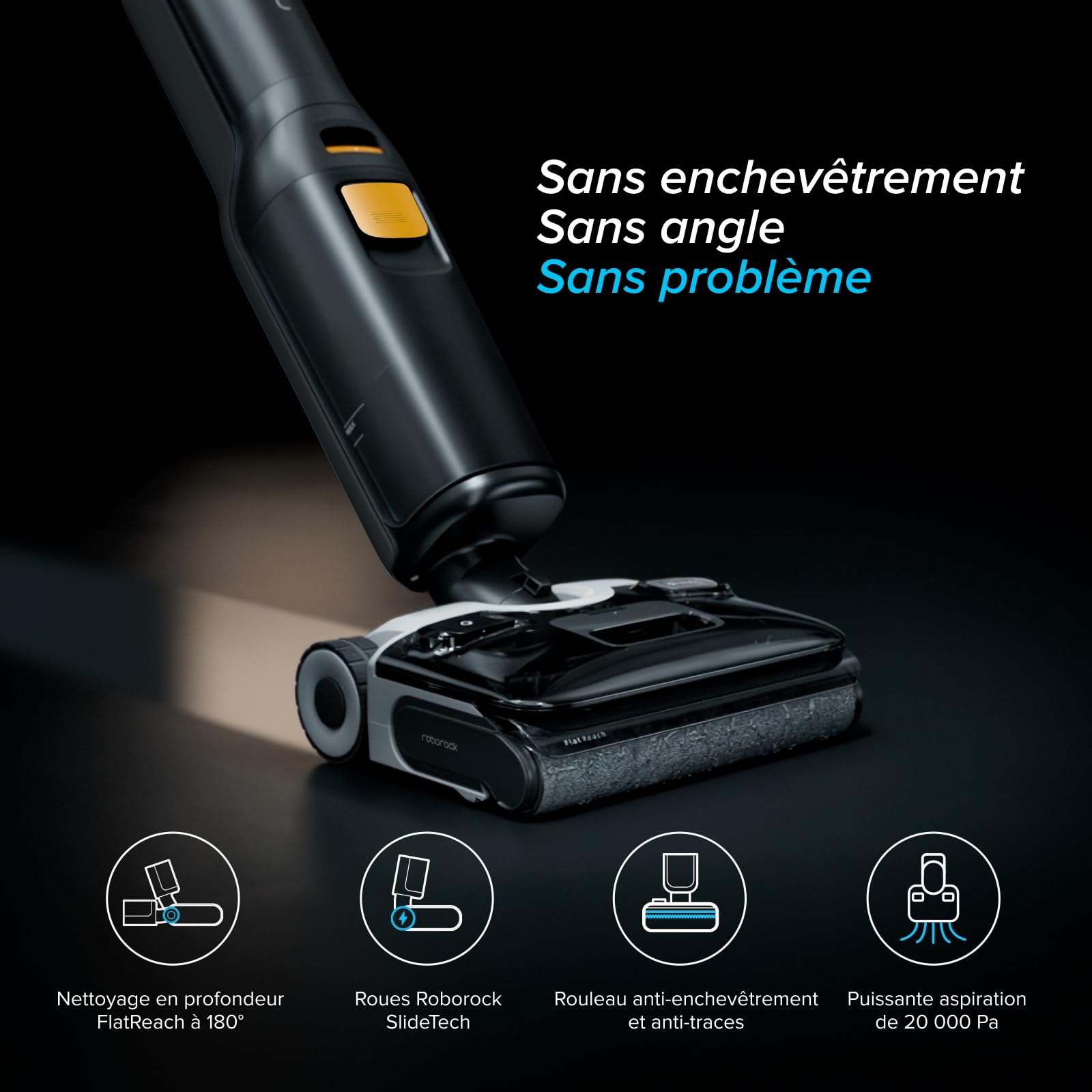 roborock F25 XT aspirateur Laveur sans Fil 20 000 Pa, Tout-en-Un pour sols durs, zéro enchevêtrement, séchage Rapide à 90 °C, inclinable à 180°, WiFi.