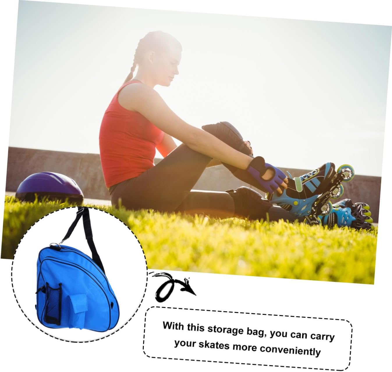 Roller Skates Storage Bag Blue Lightweight Comfortable Handheld Pouch for Inline Ice Skate Shoes with Stain-resistant Material Easy to Carry and Store