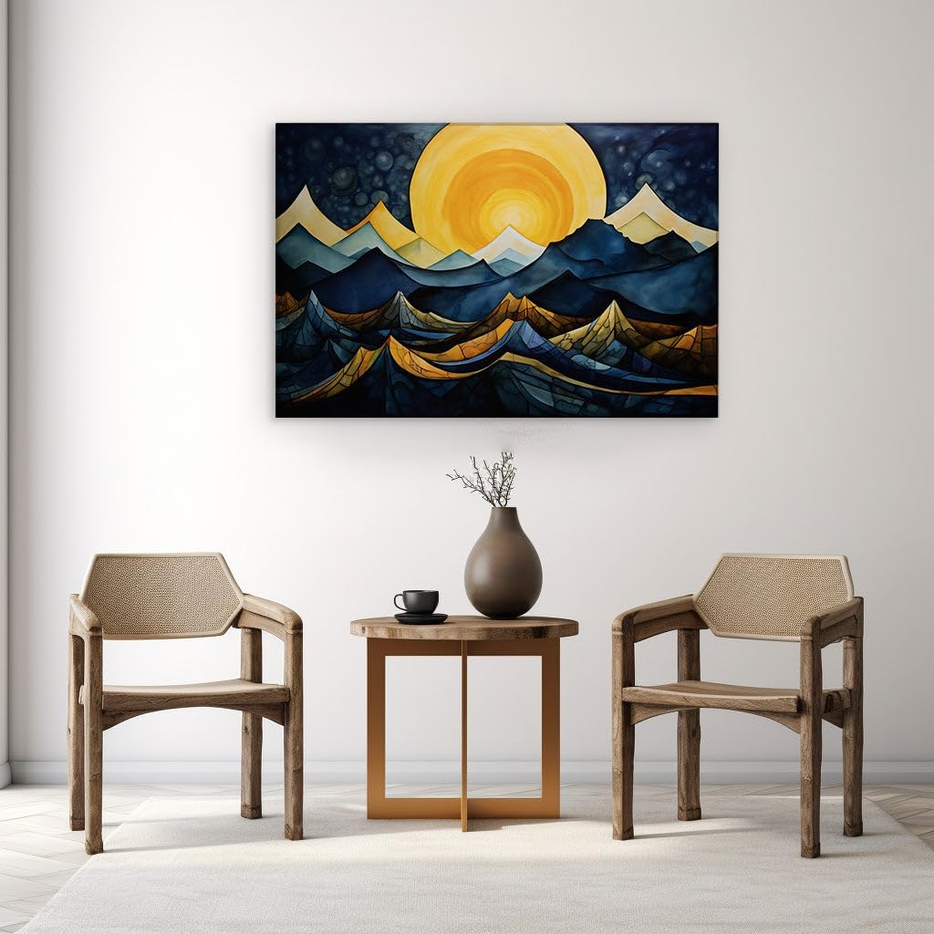 Canvas for Living room. Sunset Serenity Amidst the Mountains - Unraveling the Mystique of Number 5, 27 x 18 inch Canvas Wall Art - Contemporary Masterpieces - Modern Home Decor - 69x46 cm (27x18 inch)