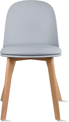 Miniatura 8 de 2xhome Juego de 4 modernas sillas laterales de comedor sin brazos, carcasa de plástico con asiento acolchado de piel sintética y patas de madera