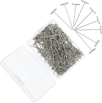 200 Pieces Stainless Steel T-Pins, 38mm/1.5inch,T Shape Sewing Pins for Blocking Knitting, Wig Pins Stainless Steel Push Pin Kit with Clear Box for Mannequin Head and Sewing