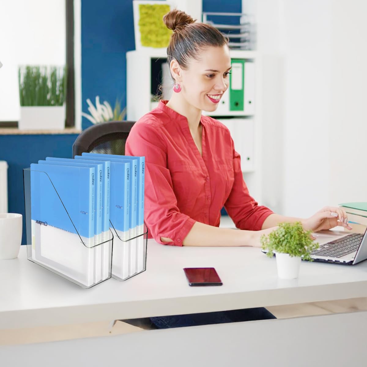 4 Stück Klar Acryl Magazinhalter, Kunststoff Vertikale Datei Ordner Lagerung Rack, Schreibtisch Dokument Sorter Organisator für Home Office Work Desktop