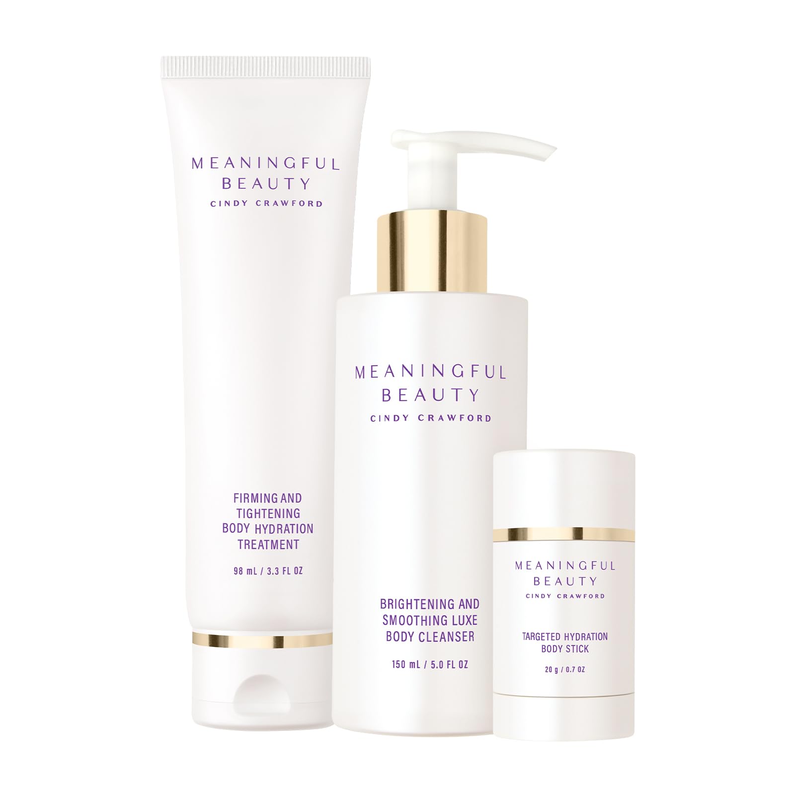 Meaningful Beauty Hydrating and Firming Bodycare Trio, 3-Piece Set | Body trio with luxe cleanser, firming hydration treatment, and targeted body stick for smoother, firmer, hydrated skin