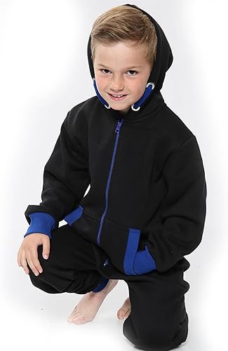 Miniatura 3 de Enterizo A2Z de una pieza con capucha de forro polar de contraste todo en uno, fácil de cuidar, cómodo para niños de 2 a 13 años