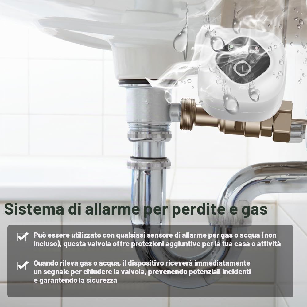 Valvola a sfera intelligente WiFi, supporto intercettazione automatica, controllo applicazione, 3 modalità sincronizzazione, allarme perdite acqua gas