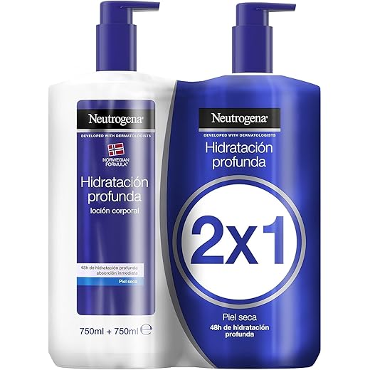 Neutrogena, Crema Hidratante Corporal, Fórmula Noruega, Para piel seca día y noche, hasta 48 hrs de hidratación, Piel más suave y nutrida, Desarrollado con dermatólogos, Pack de 2 x 750 ml