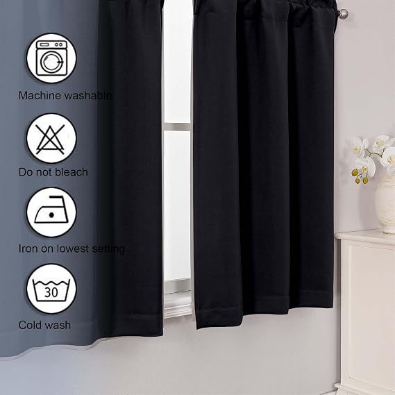 Chyhomenyc Short Black Out Curtains 36 Inch Length, Small Blackout Curtain Tier Thermal Insulated Half Window Curtains for Kitchen Basement Cabinet Camper RV Bunk, 2 PCS, Each 30 Wx36 L, Black