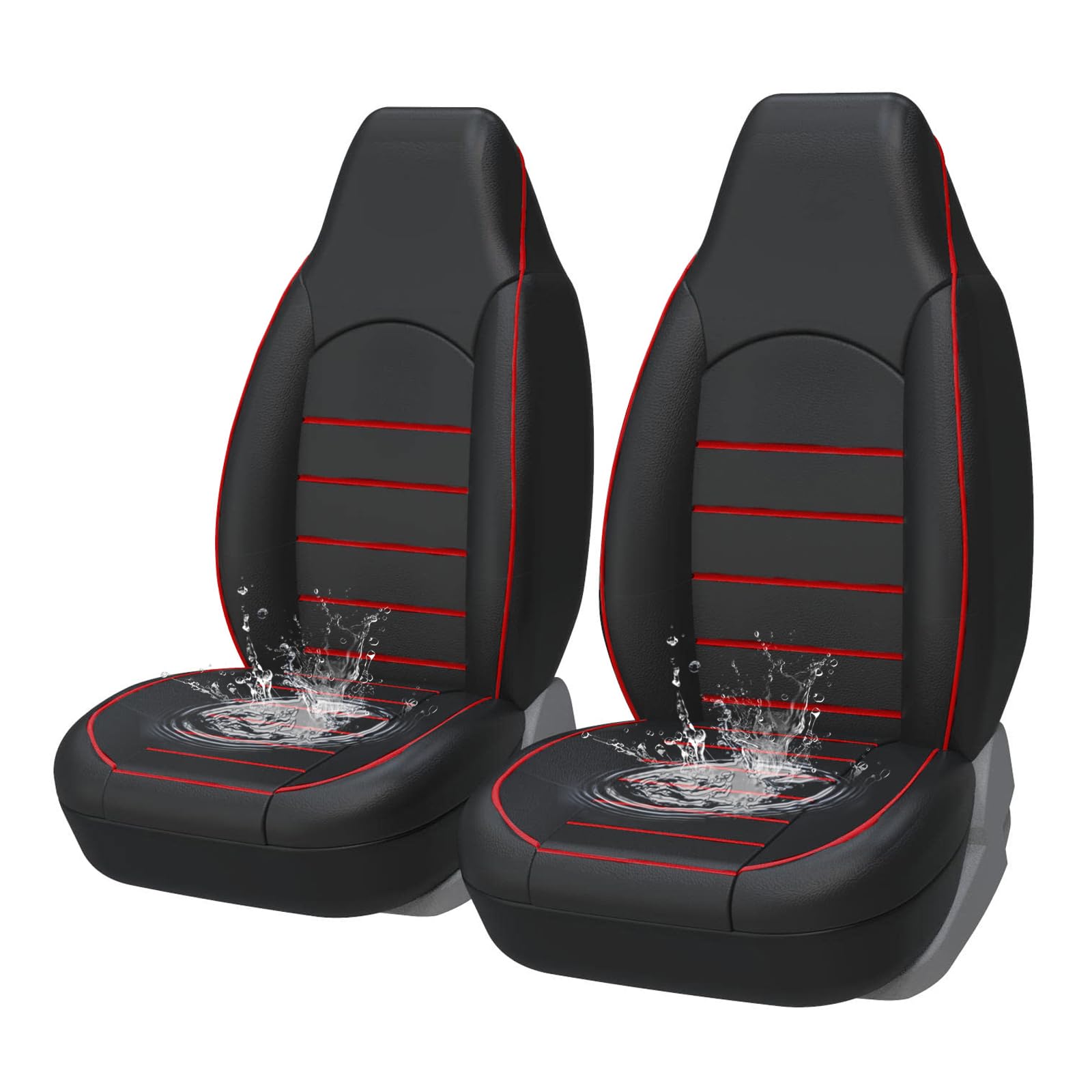 AUTOYOUTH PU Leather Bucket Seat Covers - High Back Front Seat Covers Anti-Slip Waterproof Universal Fit for Jeep/Toyota/SUVs/Vans/Trucks... (Black & Red)