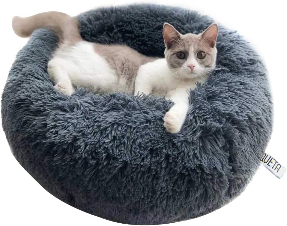 Queta Lettini per Cani Cuccia per Gatti Letto Rotondo in Peluche Ultra Morbido (50cm, Grigio)