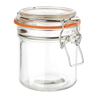 Vogue Glass Preserve Jars with Clip Top Lids 285 ml Pack of 6, Clear Glass, Airtight, Jam Jars, Pickle Jars, Food Storage, Replaceable Rubber Seals, Dishwasher Safe, GH329