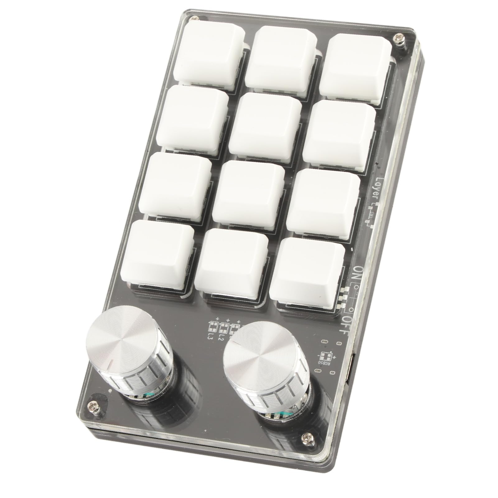 Cryfokt Clavier mécanique programmable à une main, clavier macro programmable RVB à 12 touches avec bouton Plug and Play, clavier de jeu mécanique multifonction pour (noir et blanc)