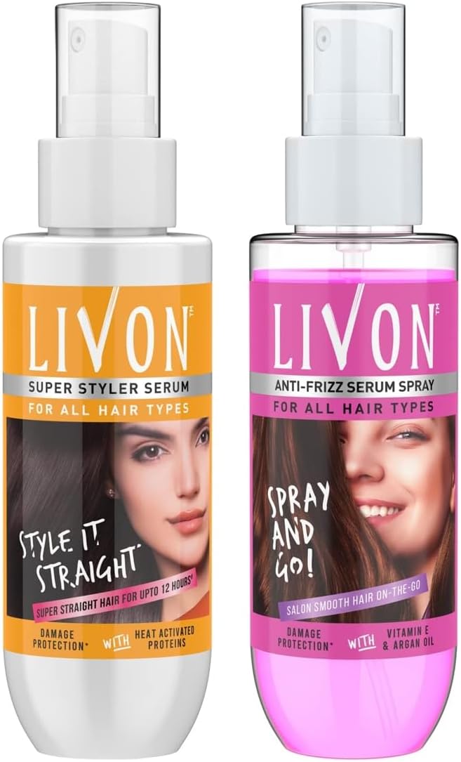 Livon Hair Straightening Serum for Straighter Hair Upto 12 Hours & 5X Less Breakage,With Heat Activa & Livon Shake and Spray Hair Serum, 100ml