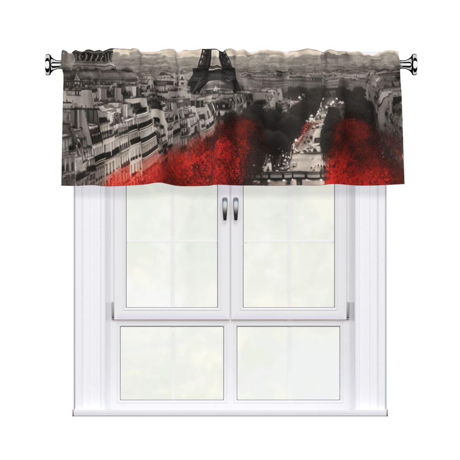 DWVTSLH Paris Valances Curtains for Windows, Rod Pocket Drape Valence Blackout Short Curtains for Kitchen Bathroom Bedroom Window Treatment for Home Décor 54x18 Inch
