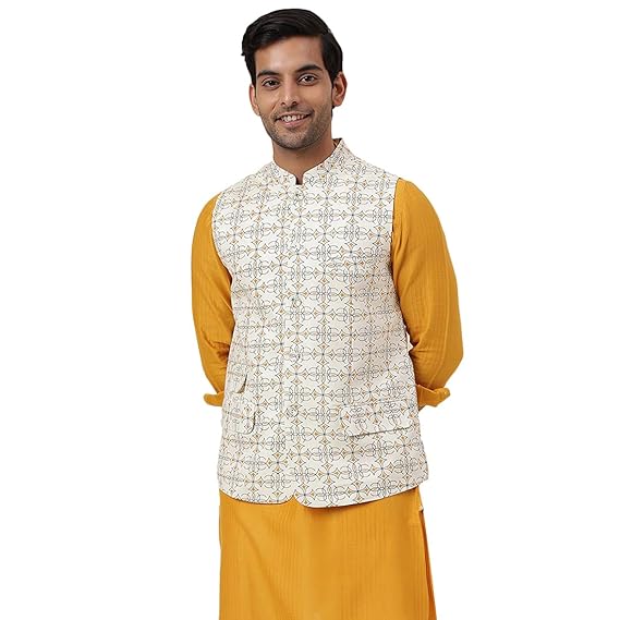 FabBasics Men Printed Slim Fit Nehru Jacket