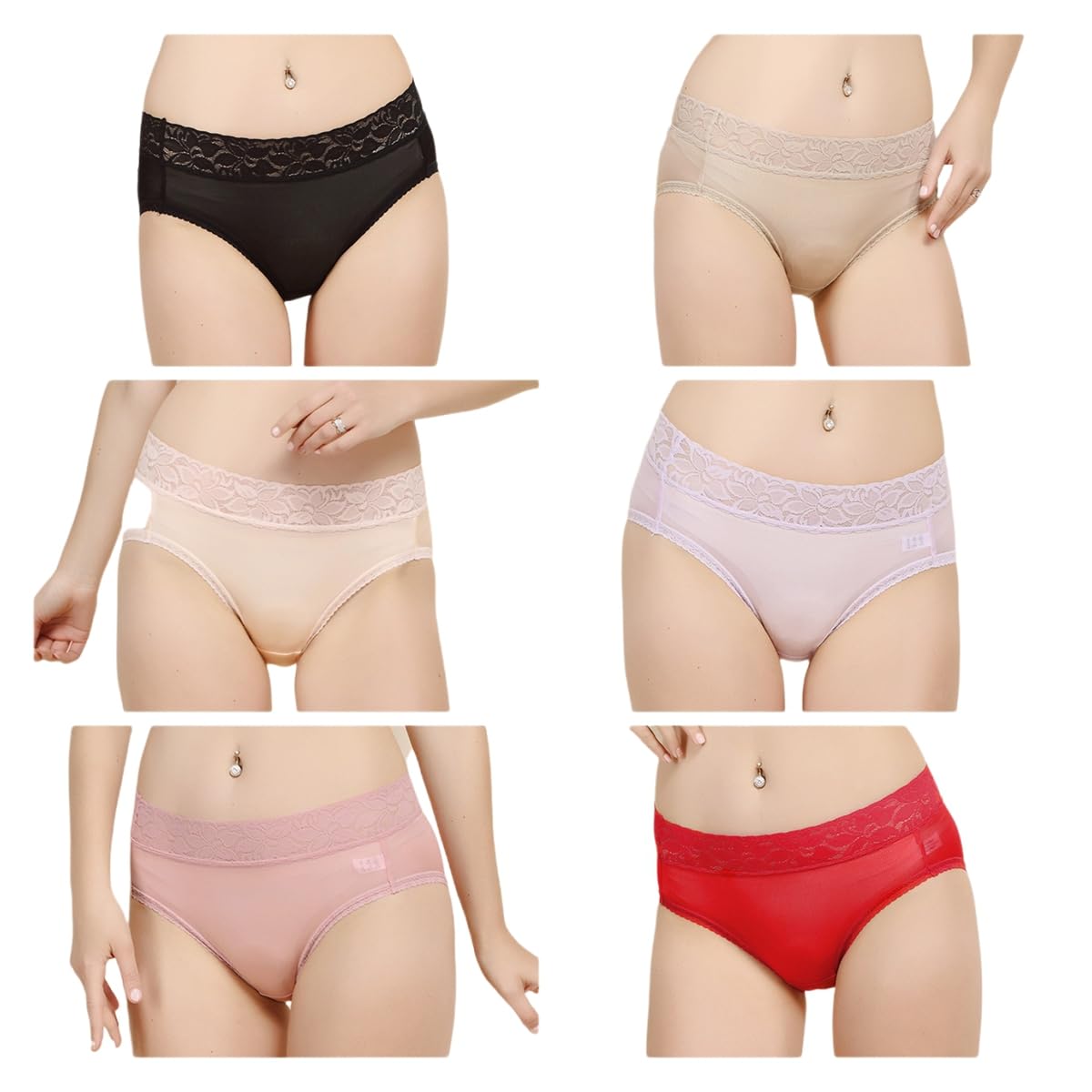 Calzoncillos de seda de morera para mujer, braguitas brasileñas de cintura alta, ropa interior para mujer, cómodas, sin costuras, bragas sexys hipster bragas suaves de encaje, paquete de 6
