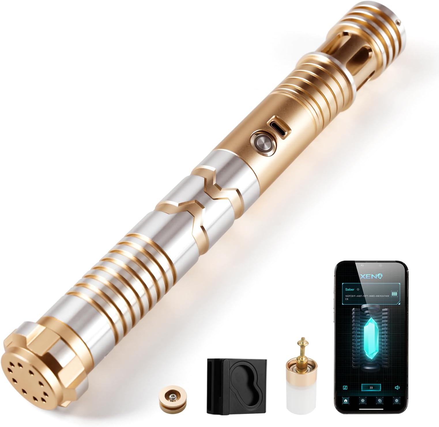 Upgrade Xeno 3.0 Sensitive Smooth Swing Xenopixel Light Saber, Motion Control 34 Set Sound Fonts Light Saber, 12 Types Blade Mode, Infinite Color Changing, Rechargeable Light Sabers Toy Tools-Gold