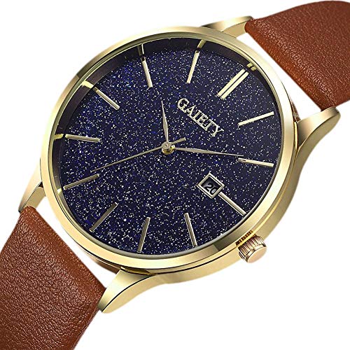 Presentimer Hochwertige Herrenquarzuhr PU-Leder-Modeuhr mit Kalender-Multifunktions-Herrenuhr